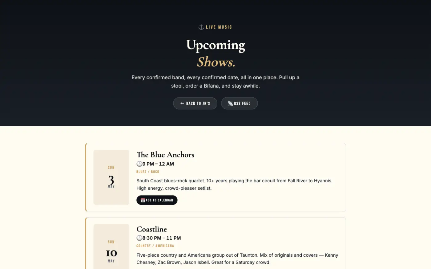 JR's shows page